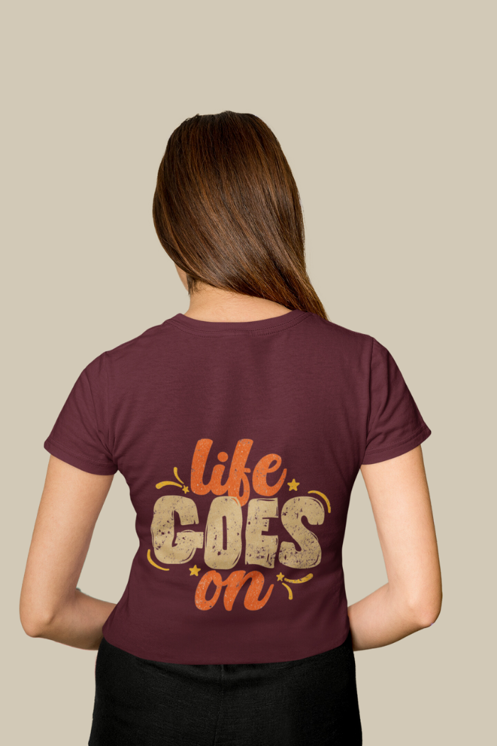 Maroon Round Neck T-Shirt with Back Print and Front Logo