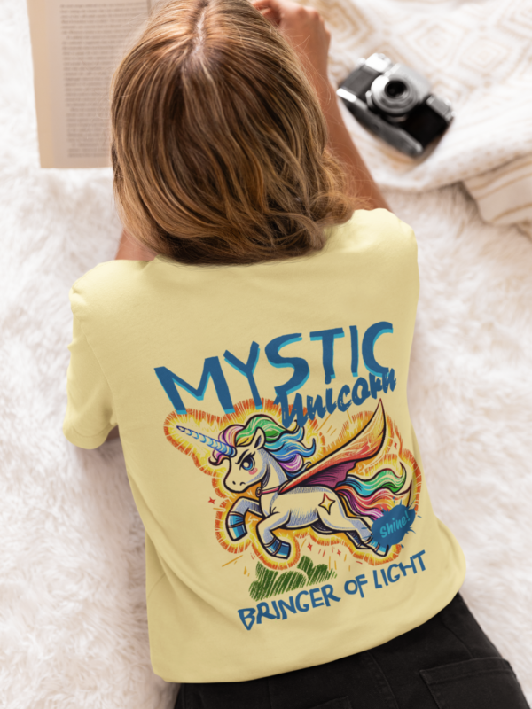 Back Print Sweet Yellow Round Neck T-Shirt with Front Logo