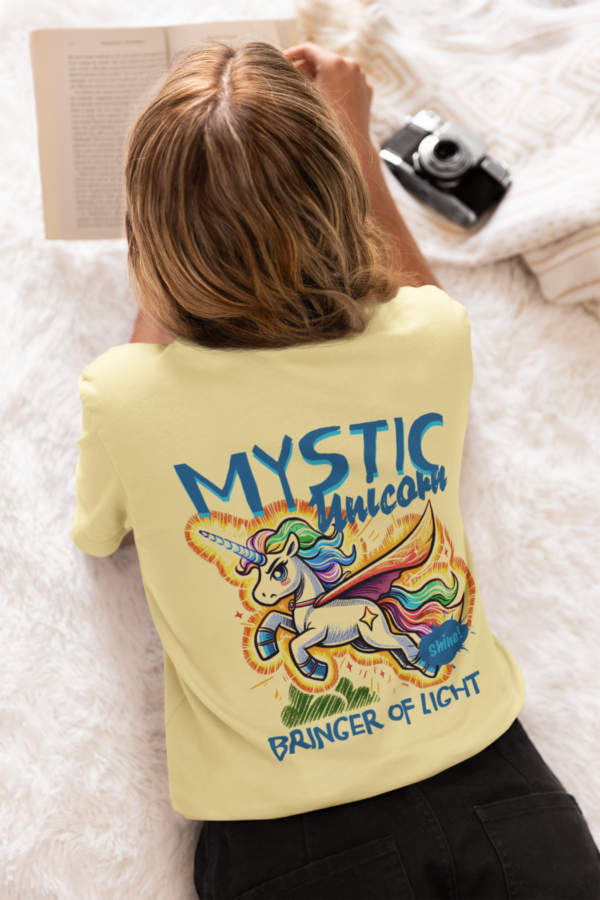 Back Print Sweet Yellow Round Neck T-Shirt with Front Logo
