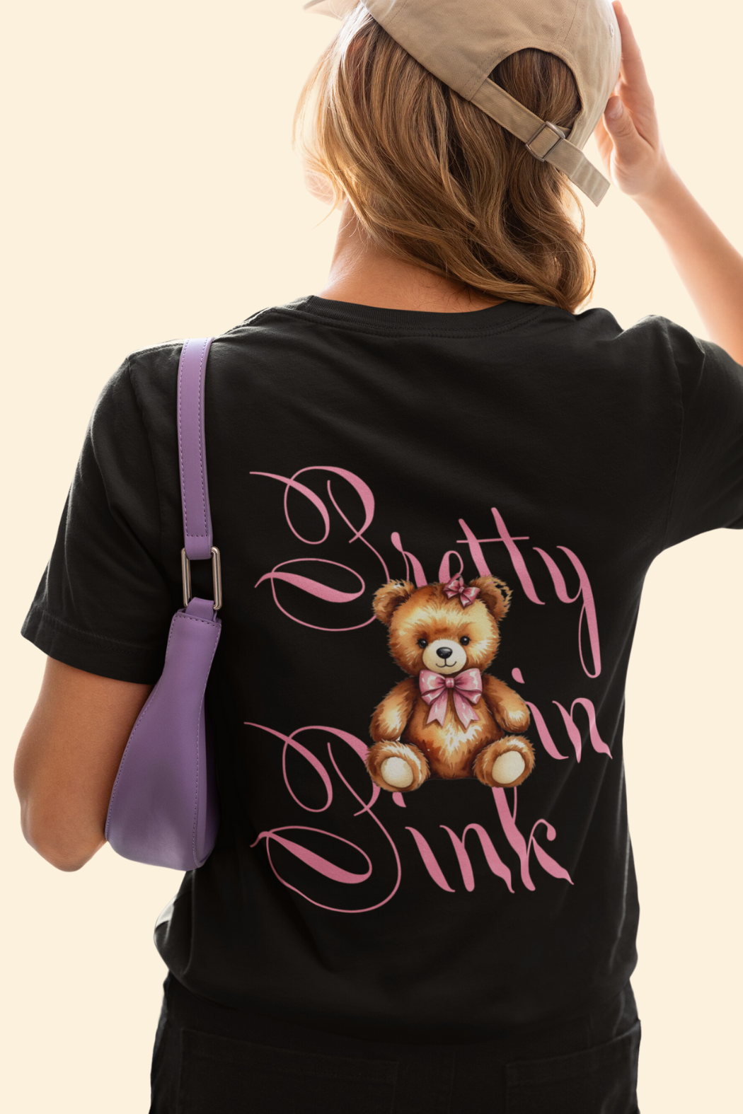 Teddy Back Print Black Round T-Shirt