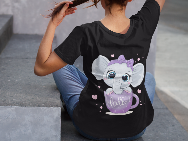 Cute Elephant Printed - Women’s Round Neck Half Sleeve T-Shirt