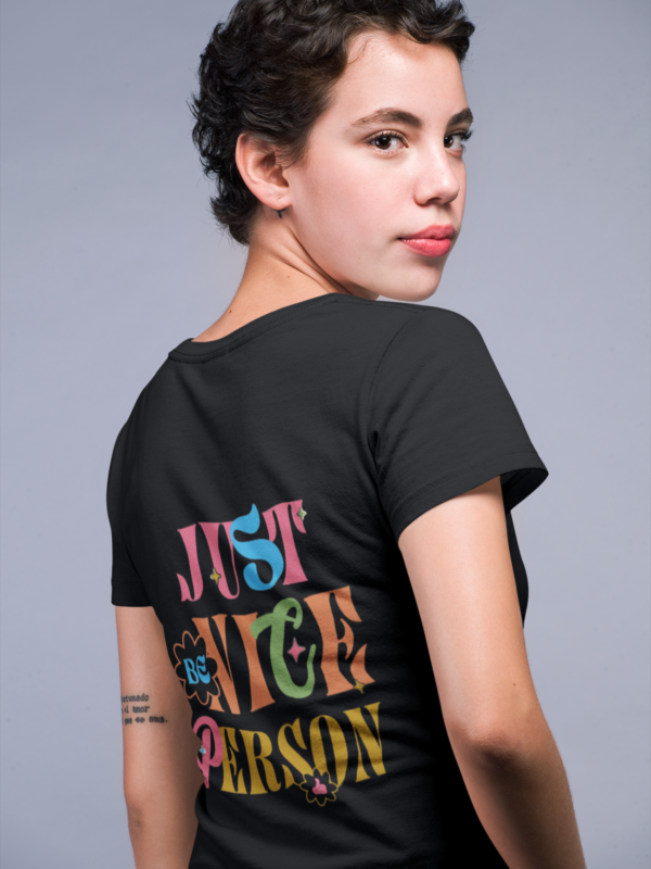 Black Round Neck T-Shirt with Back Print and Front Logo