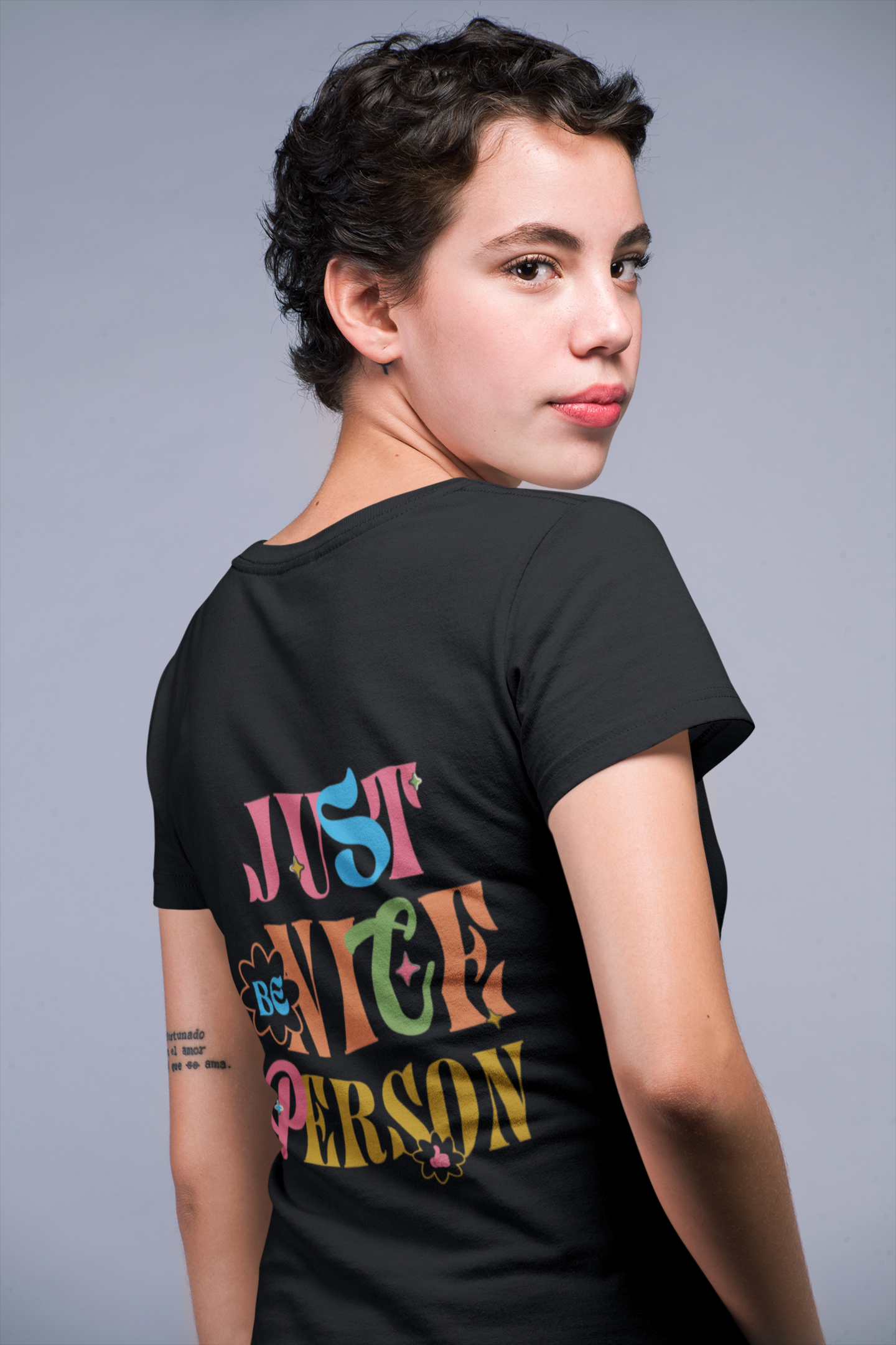Black Round Neck T-Shirt with Back Print and Front Logo