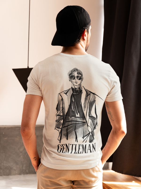 Classic Grey Gentleman Tee: with Front, Back Prints