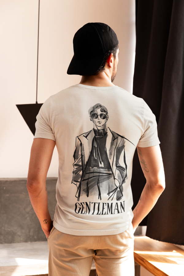 Classic Grey Gentleman Tee: with Front, Back Prints