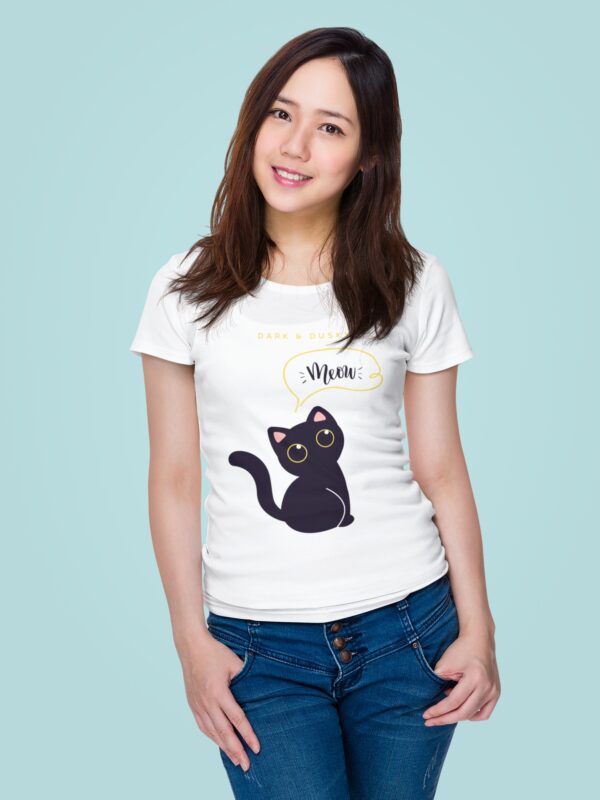 "Purrfectly Comfy" – Meow Round Neck Cotton T-Shirt for Women