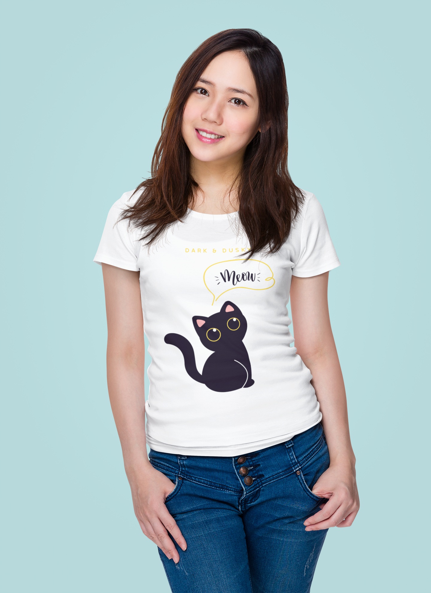 "Purrfectly Comfy" – Meow Round Neck Cotton T-Shirt for Women