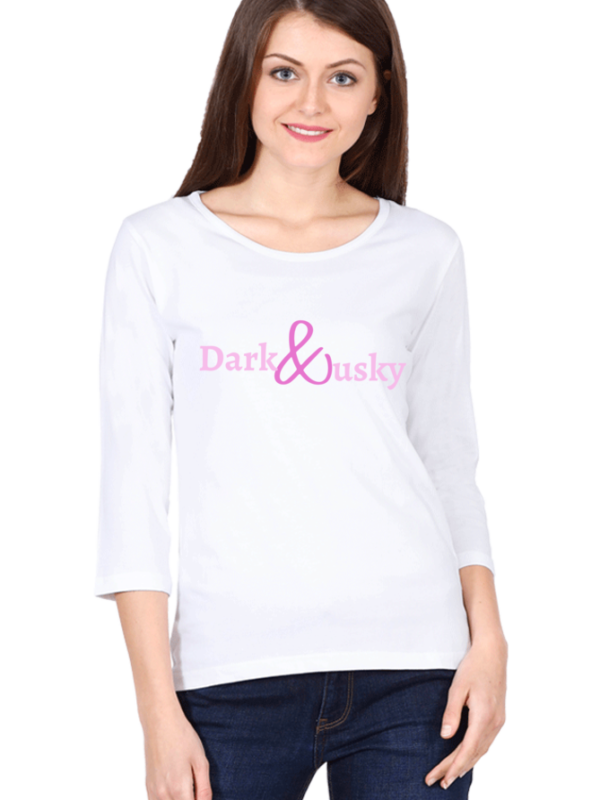 Dark & Dusky Women’s 3/4 Sleeve Logo T-Shirt – Minimal Print Tee